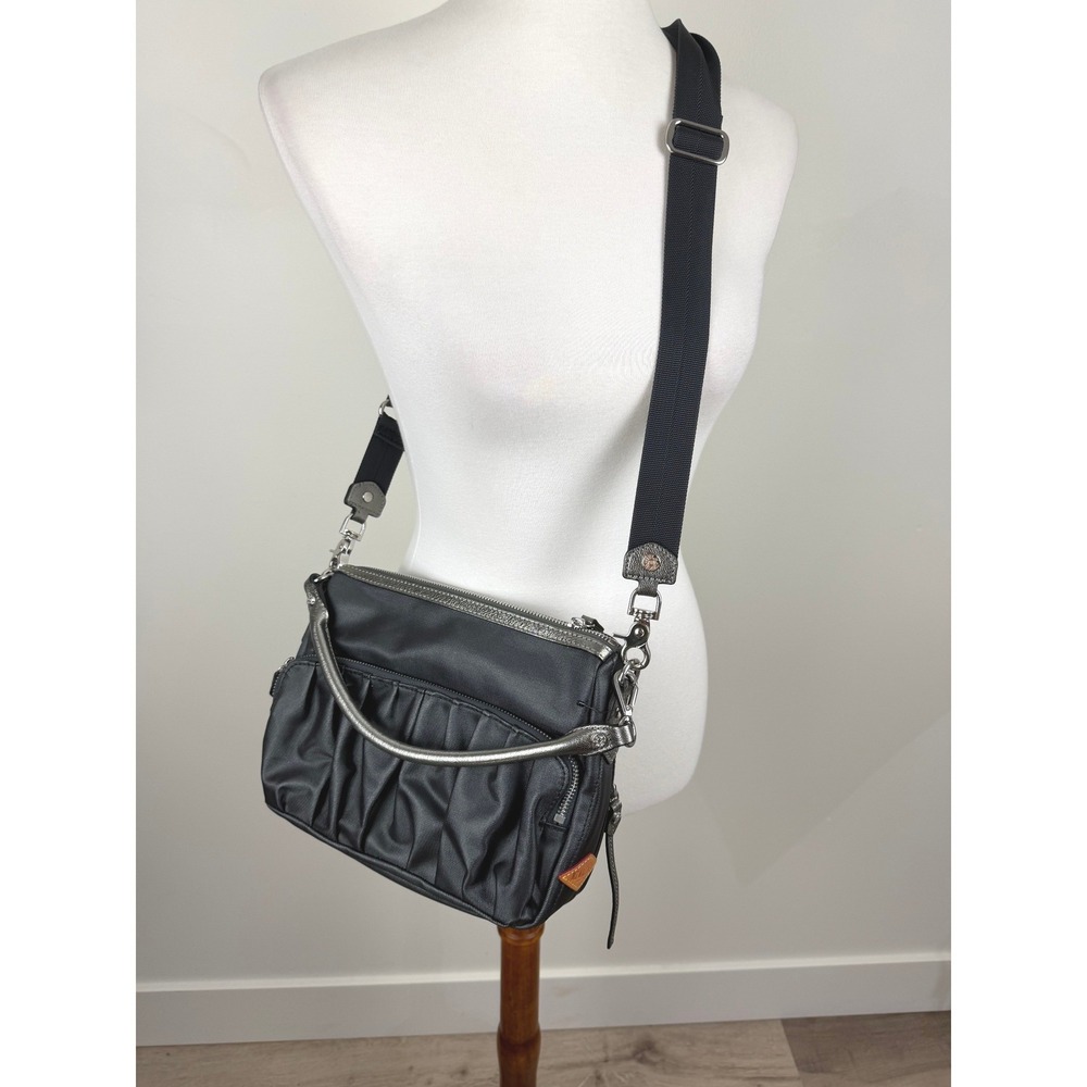 MZ Wallace Set Metallic Graphite Luster Bailey Satchel Crossbody + Makeup Bag - Picture 7 of 16